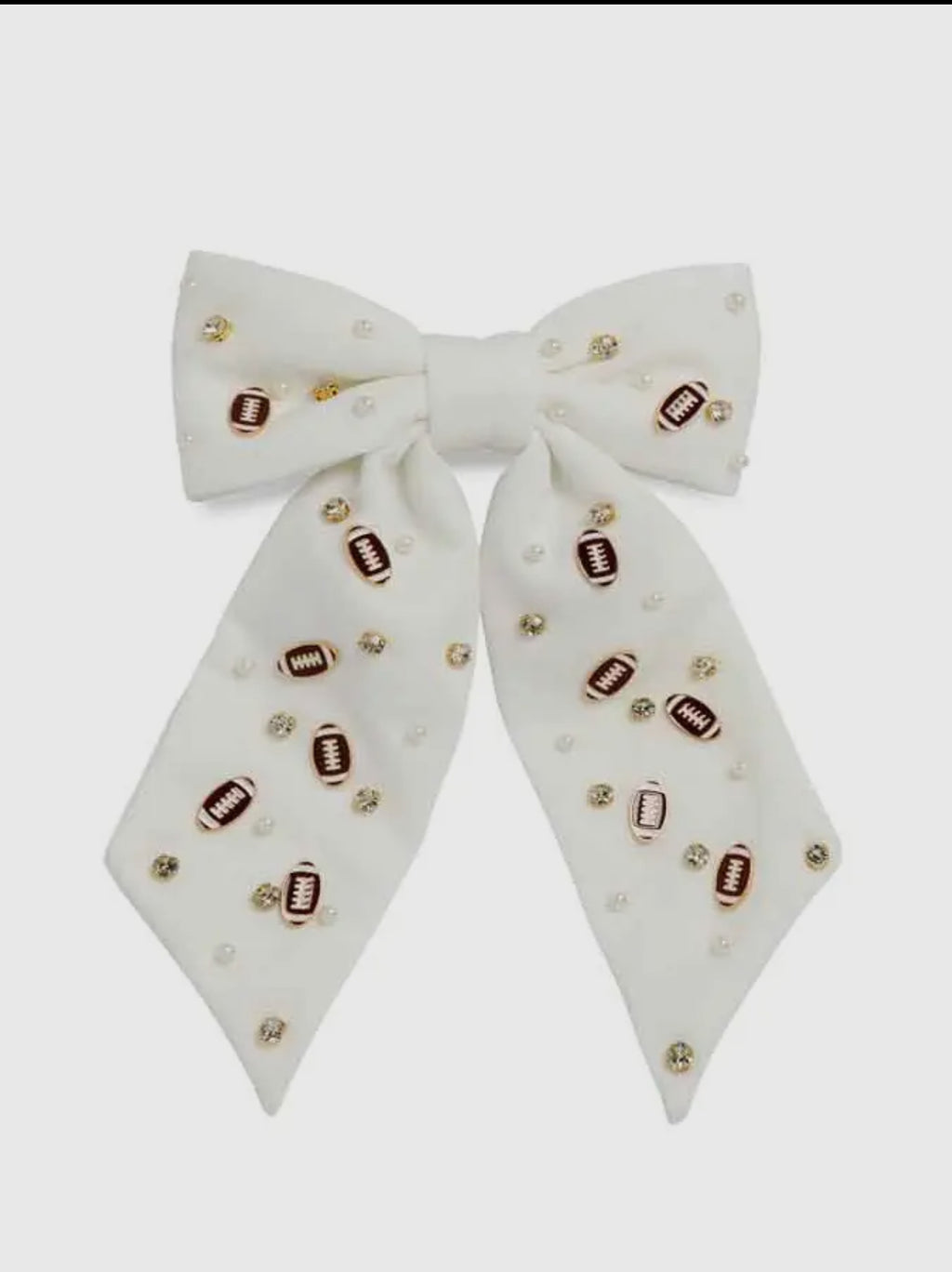 Rhinestone Football Bow Hair Clip