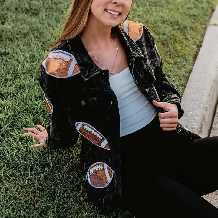 Sequin Football Cropped Corduroy Shacket