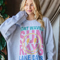Boat Waves Sun Rays Lake Days Oversized Graphic Sweatshirt