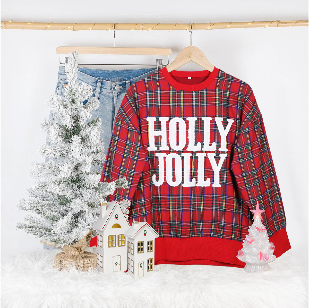 Ruby Red Plaid Holly Jolly Sequin Sweatshirt