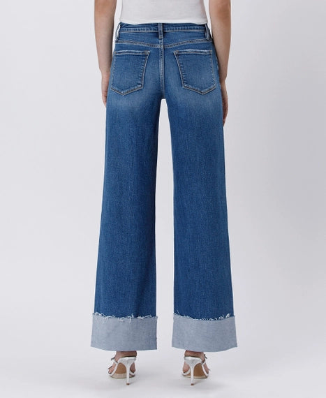 High Rise Cuffed Wide Jeans
