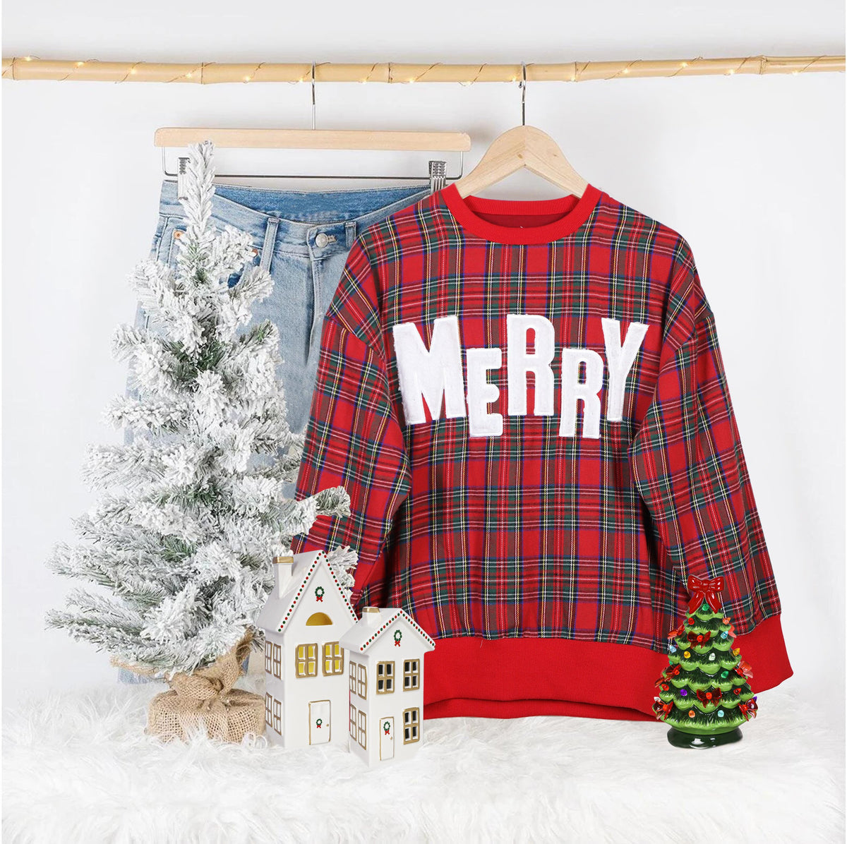 Ruby Red Plaid Sequin Merry Sweatshirt