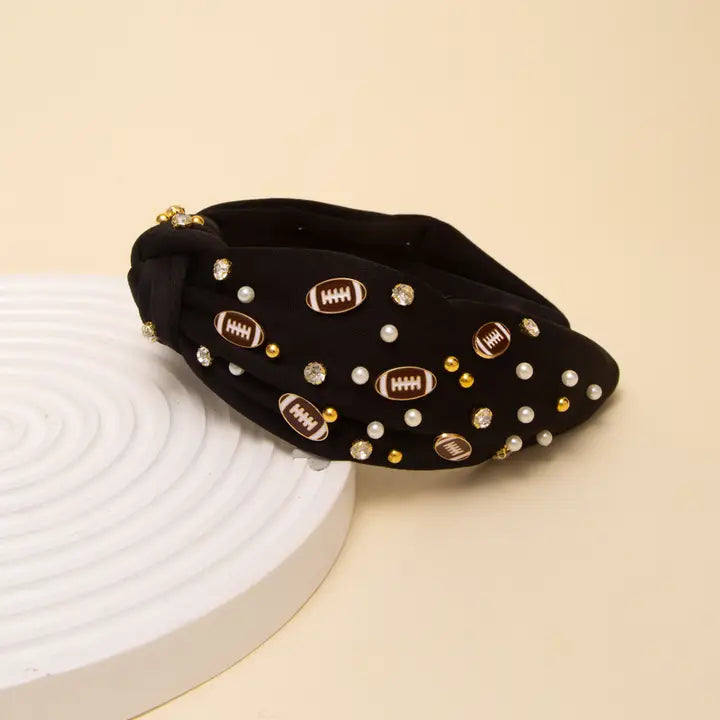 Game Day Football Jeweled Headband with Pearl Accent