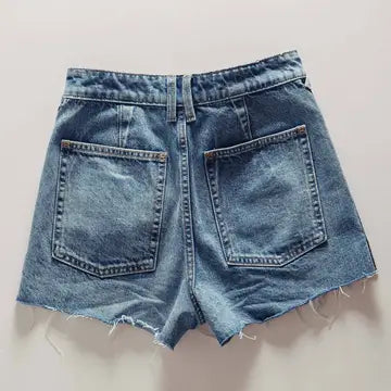 High Rise Patch Pocket Denim Shorts