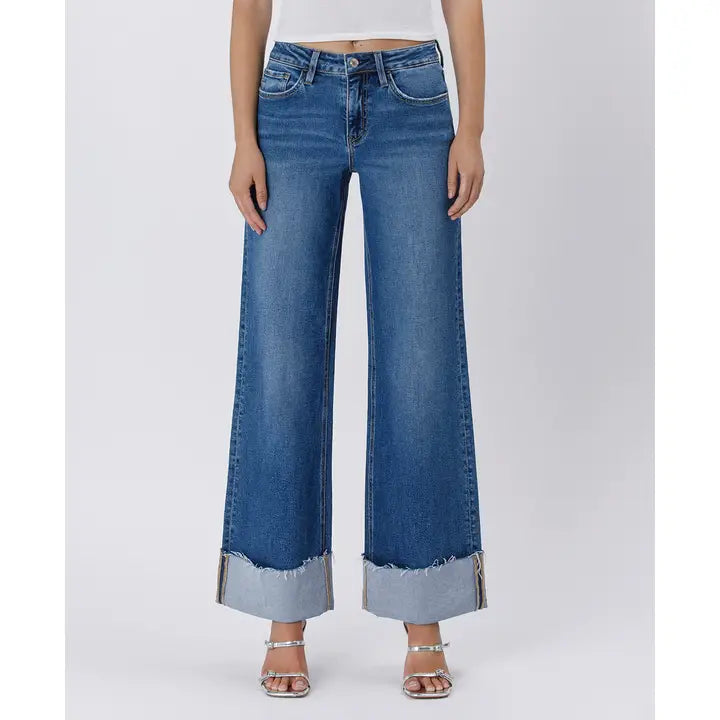 High Rise Cuffed Wide Jeans