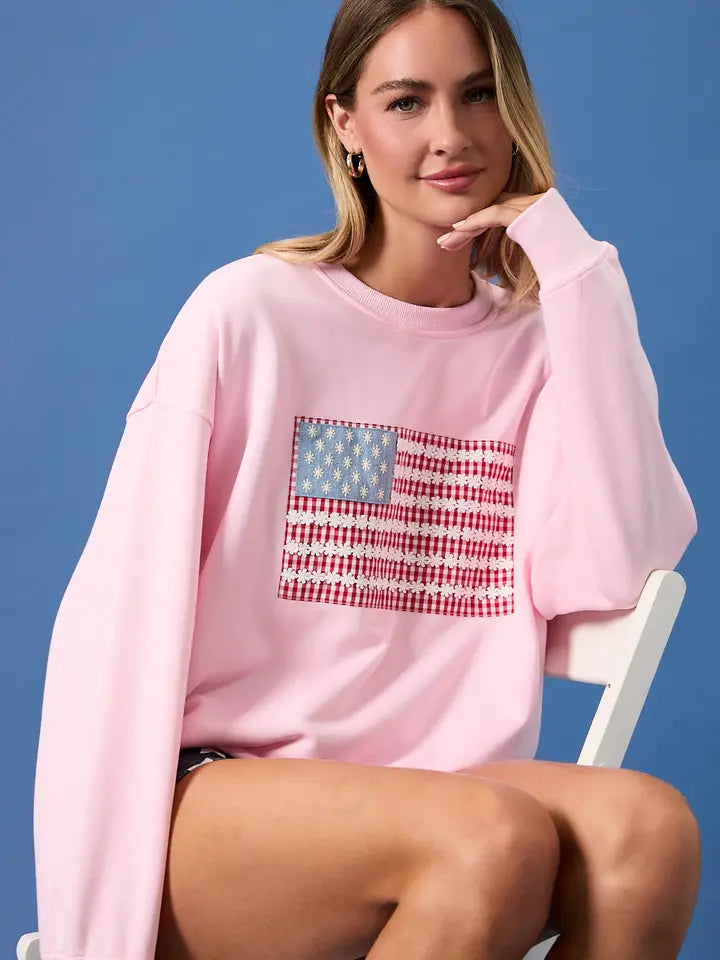 Pink Americana Flag Sweatshirt