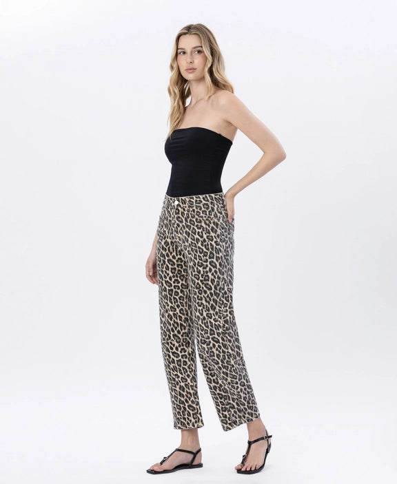 Vervet High Rise Leopard Print Barrel Jean