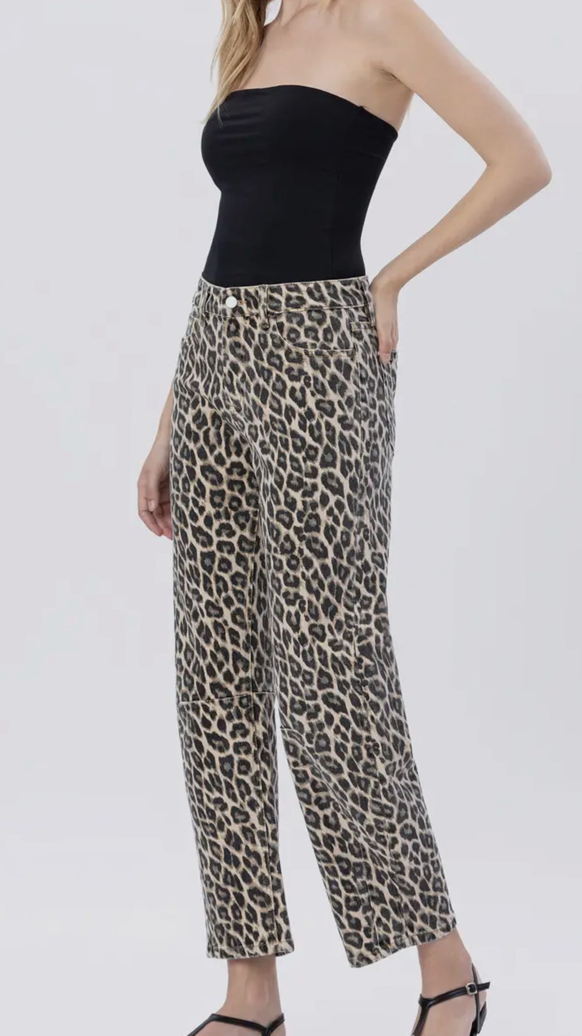 Vervet High Rise Leopard Print Barrel Jean