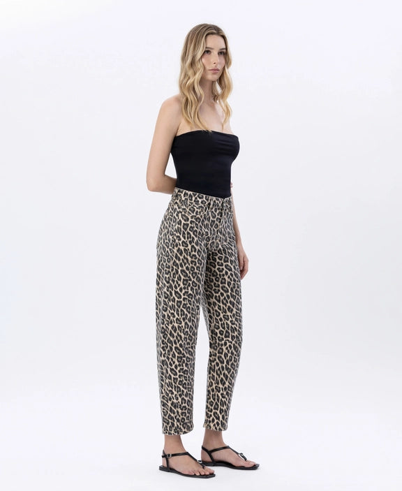 Vervet High Rise Leopard Print Barrel Jean