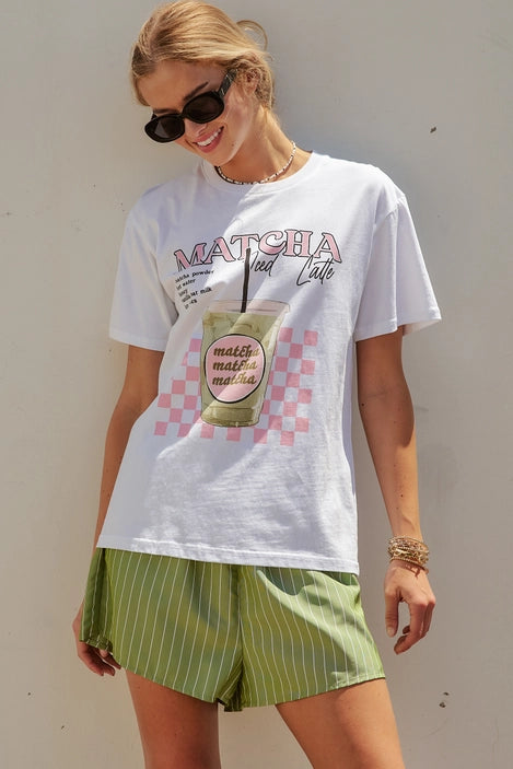 Matcha Iced Latte Graphic Tee & Striped Shorts Set