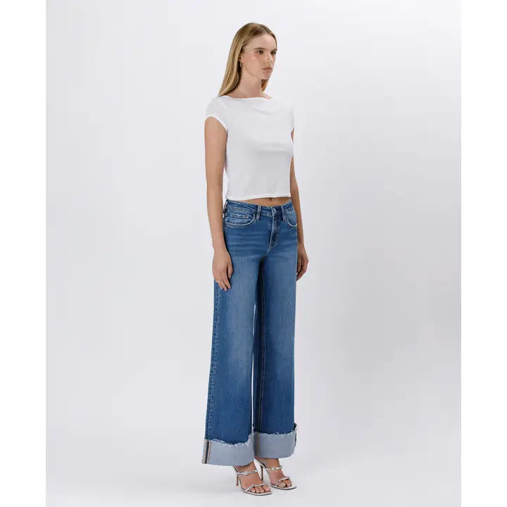High Rise Cuffed Wide Jeans