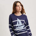 Navy & White Sailboat Striped Knit Sweater