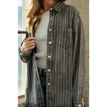 Luxury Sparkle Rhinestone Stripe Denim Jacket