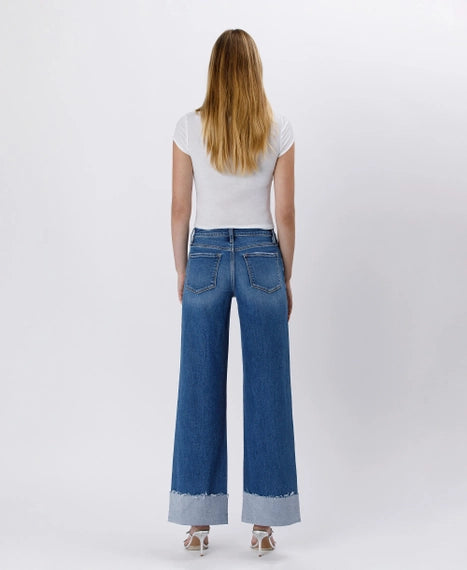 High Rise Cuffed Wide Jeans