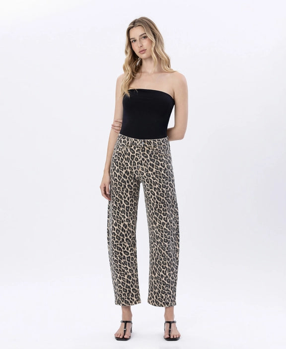 Vervet High Rise Leopard Print Barrel Jean