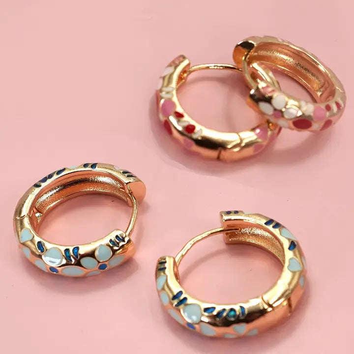 Colorful Enamel Flower Huggie Hoops
