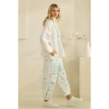 Blue Floral Quilted Lounge Pants