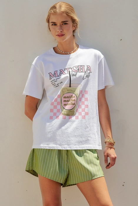 Matcha Iced Latte Graphic Tee & Striped Shorts Set