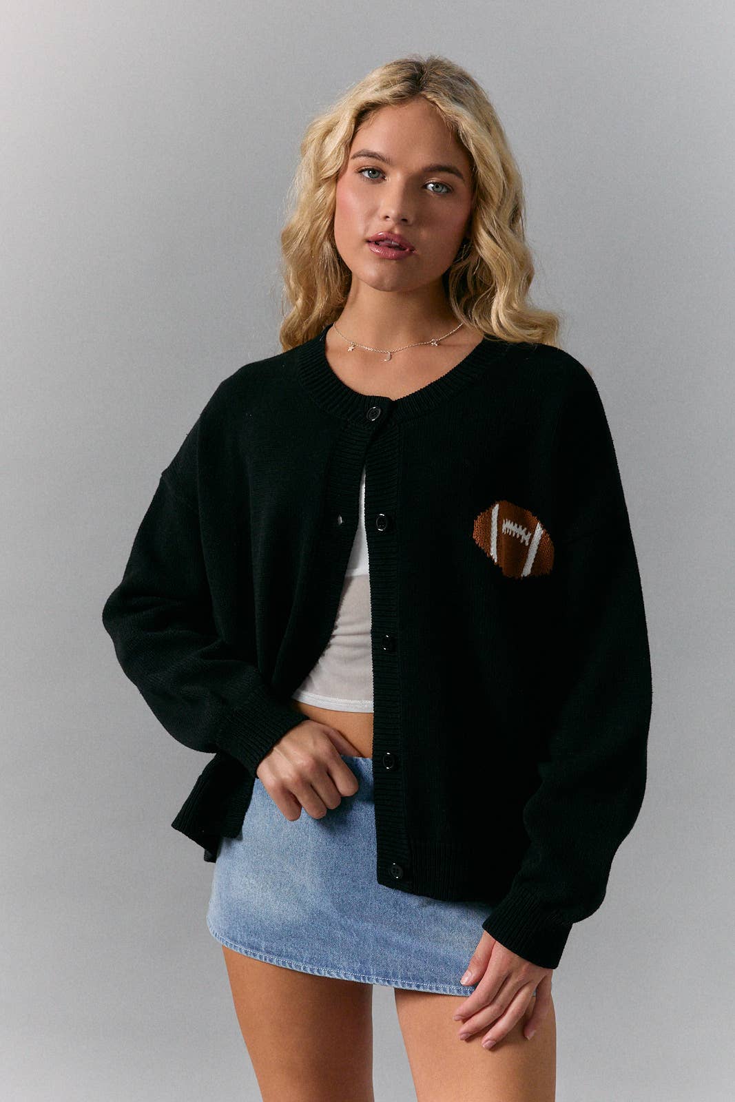 End Zone Black Football Game Day Cardigan