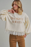 Thankful Always Lace Trim Sweatshirt