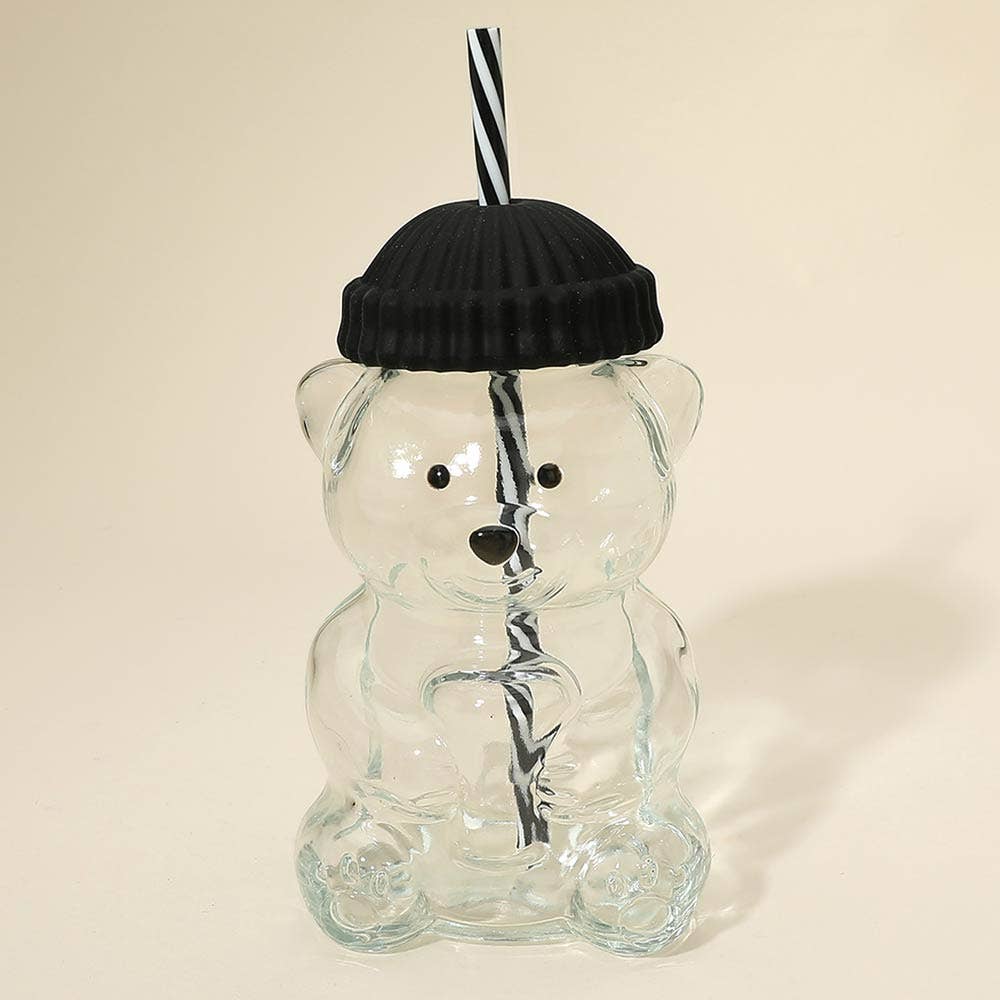 Bear Glass Tumbler with Straw