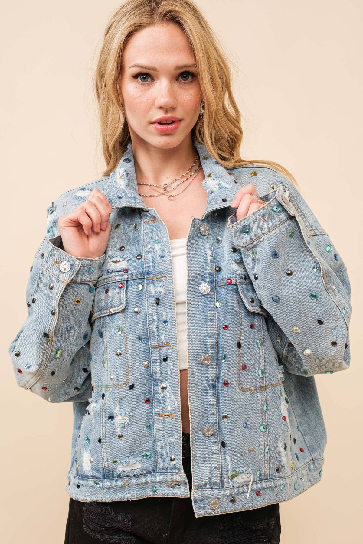 All That Sparkles Embellish Stone Denim Jacket