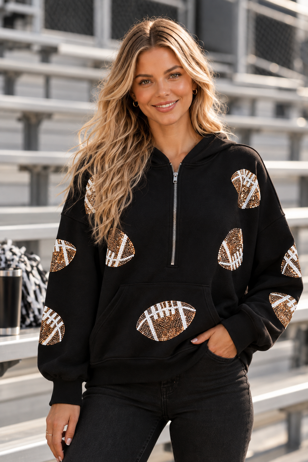 Game Day Sequin Half-Zip Hoodie