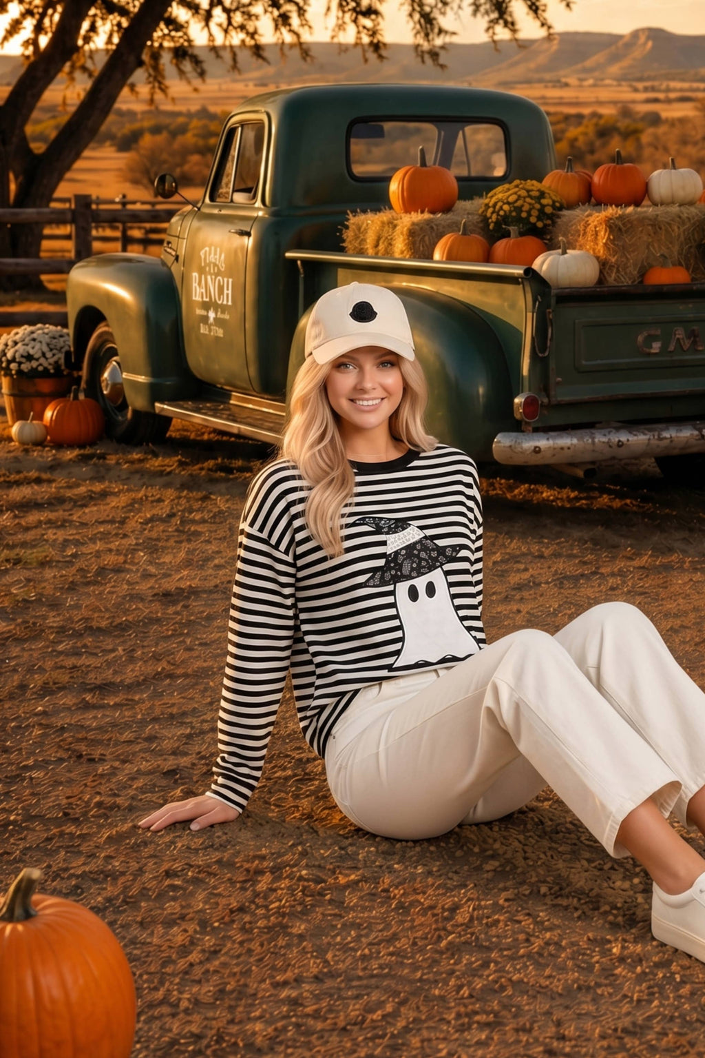 Hey Boo Striped Ghost Top