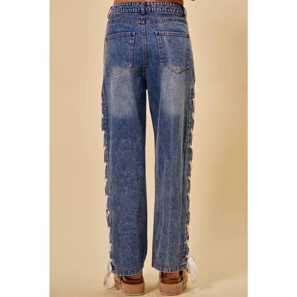 Laced Up Straight Leg Jeans