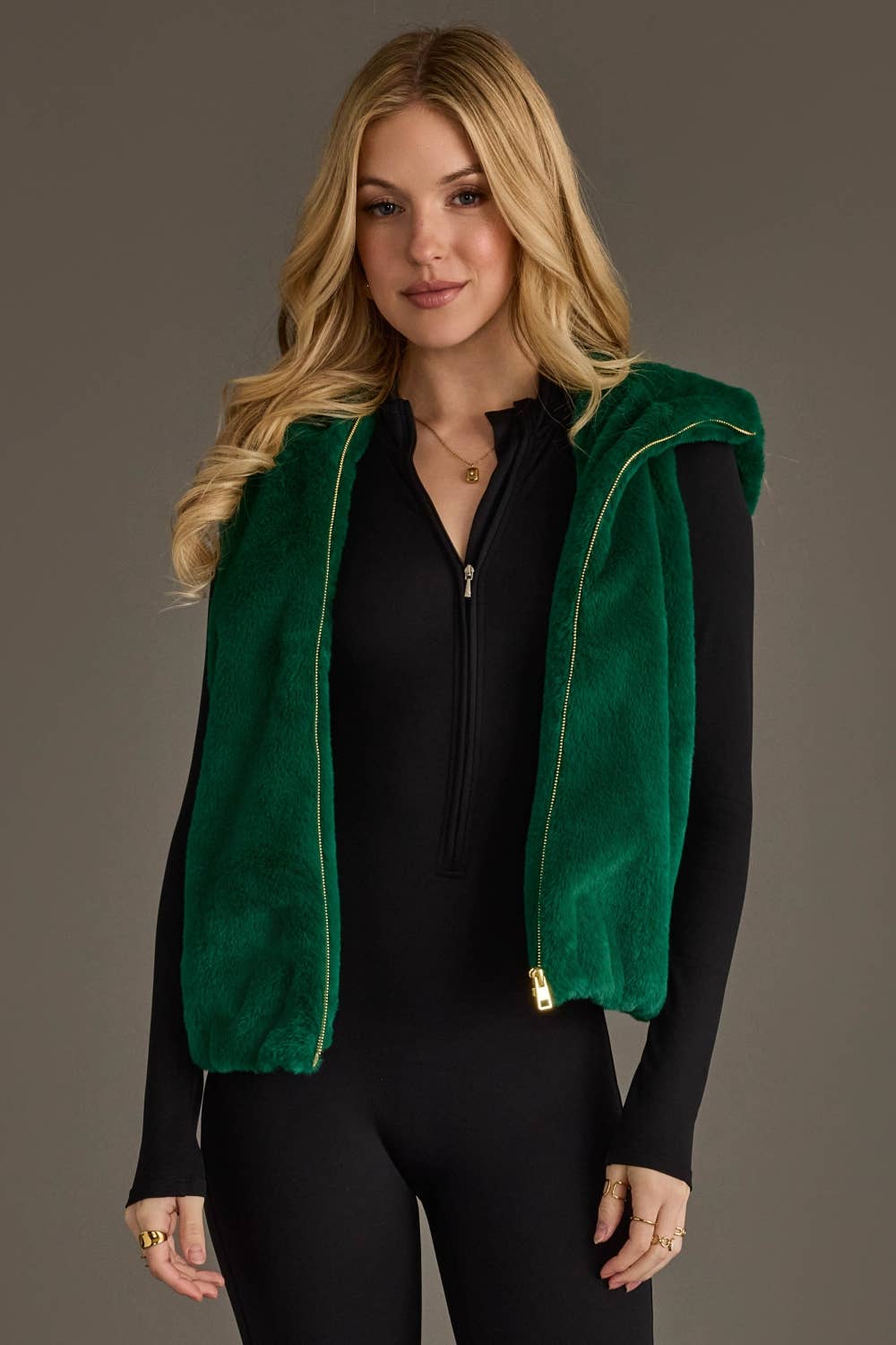 Green Faux Fur Hooded Vest