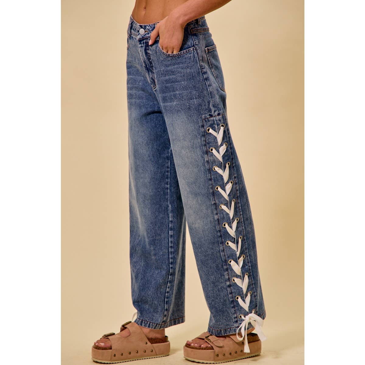 Laced Up Straight Leg Jeans