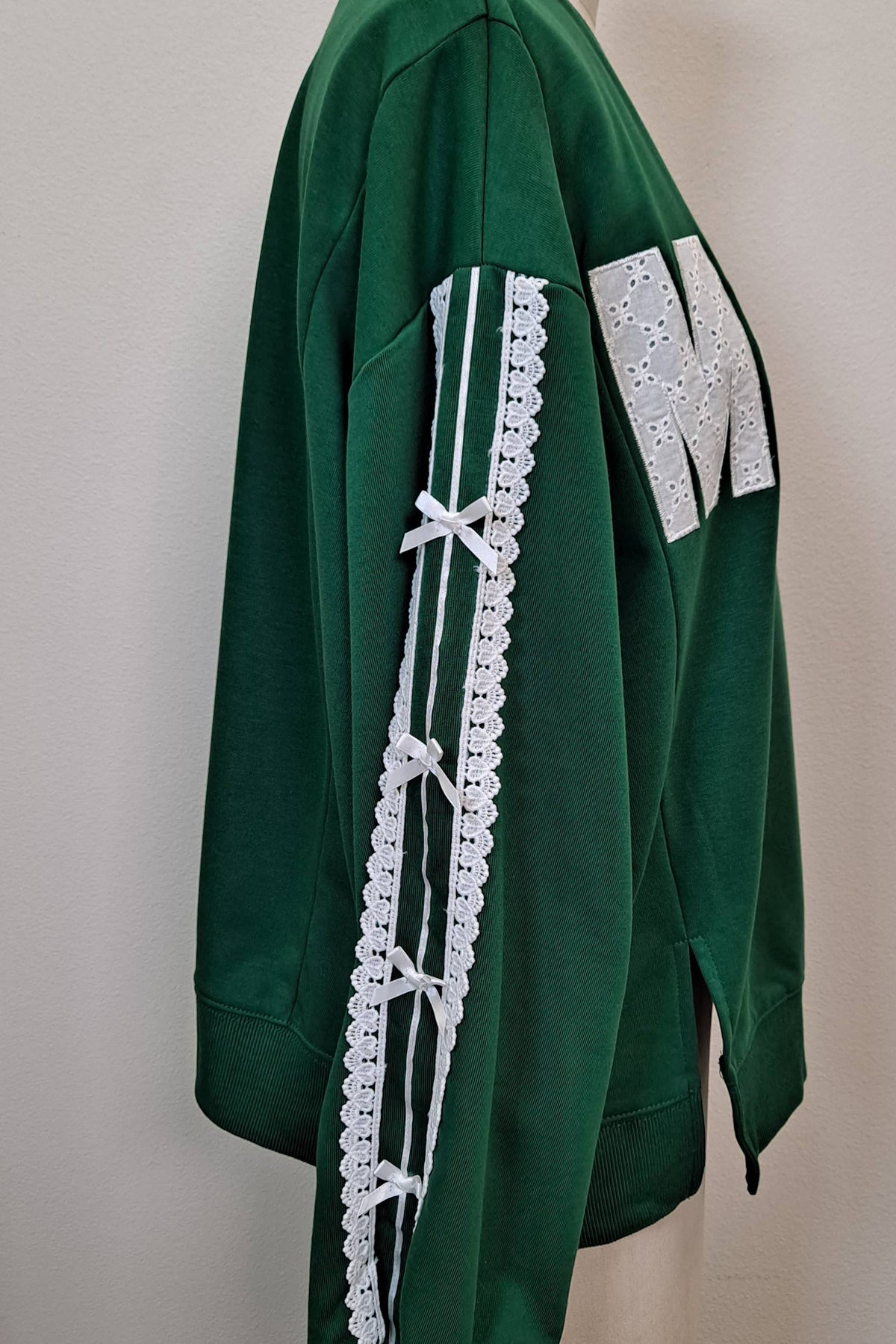 Merry Eyelet Lace Bow Sleeve Sweatshirt