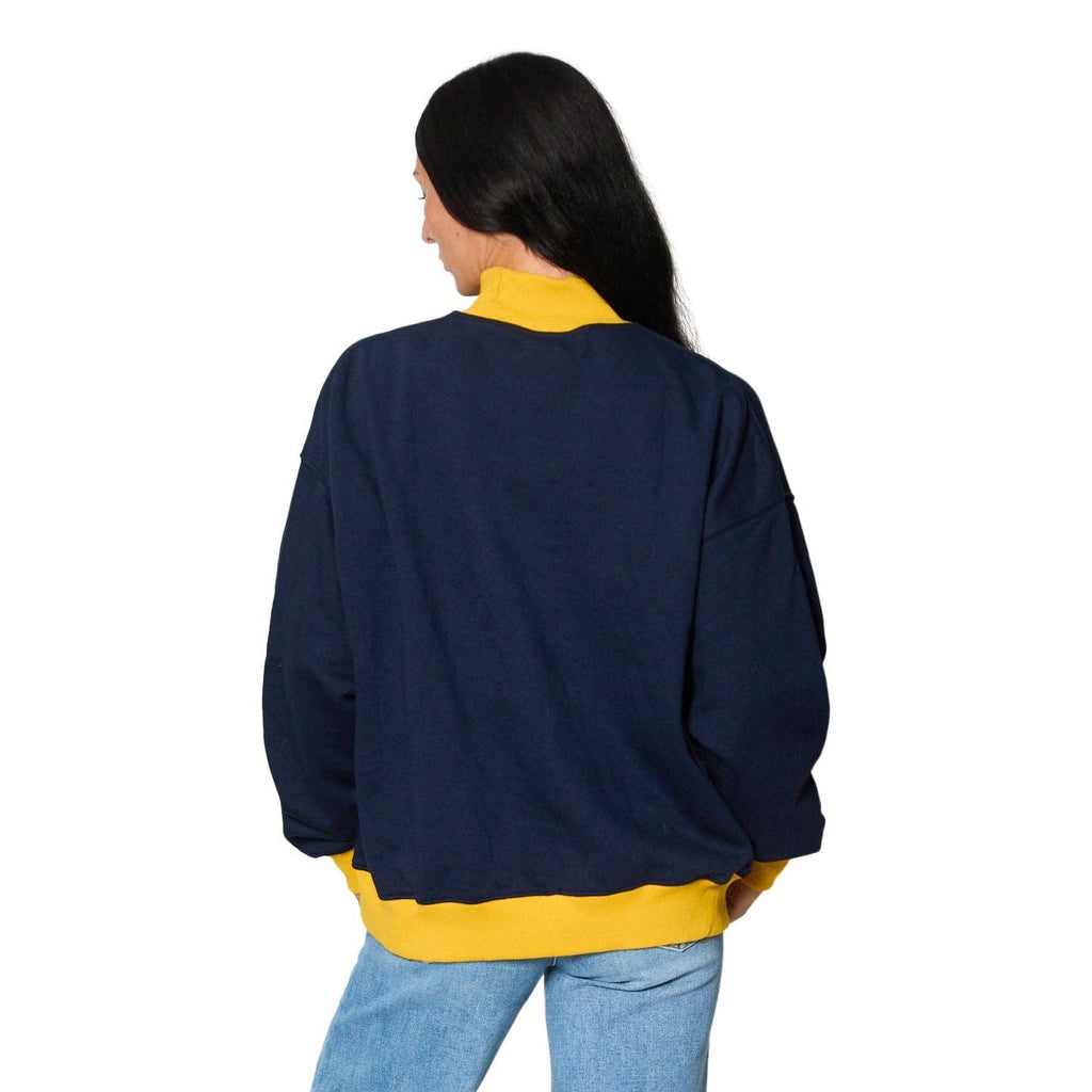 Go Blue Michigan Football Helmet Mock Neck Sweatshirt