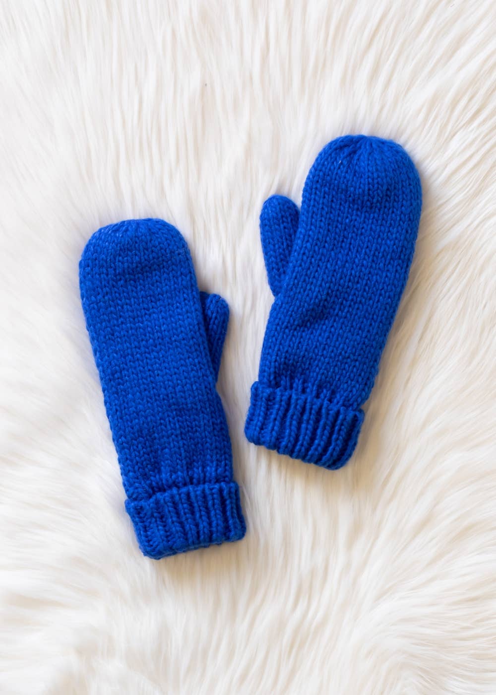 Royal Blue Cozy Cuffed Knit Mittens