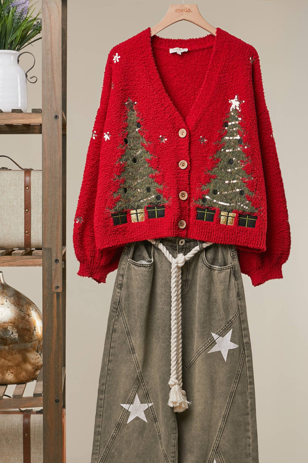 Christmas Tree Embroidered Soft Cardigan