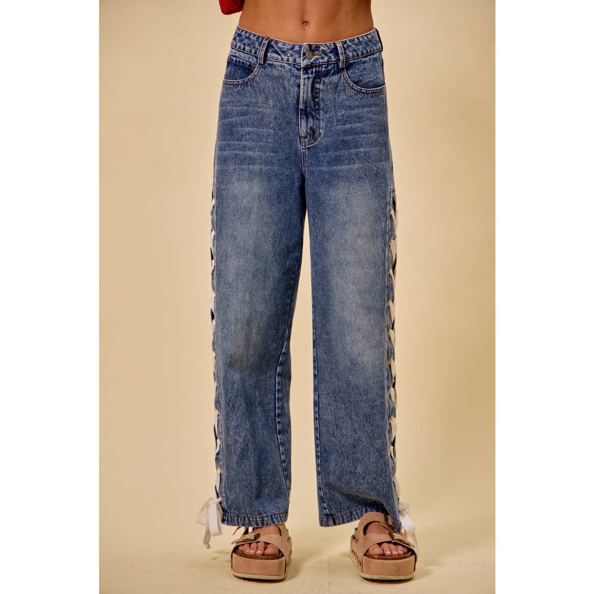 Laced Up Straight Leg Jeans