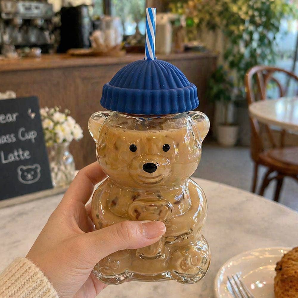 Bear Glass Tumbler with Straw