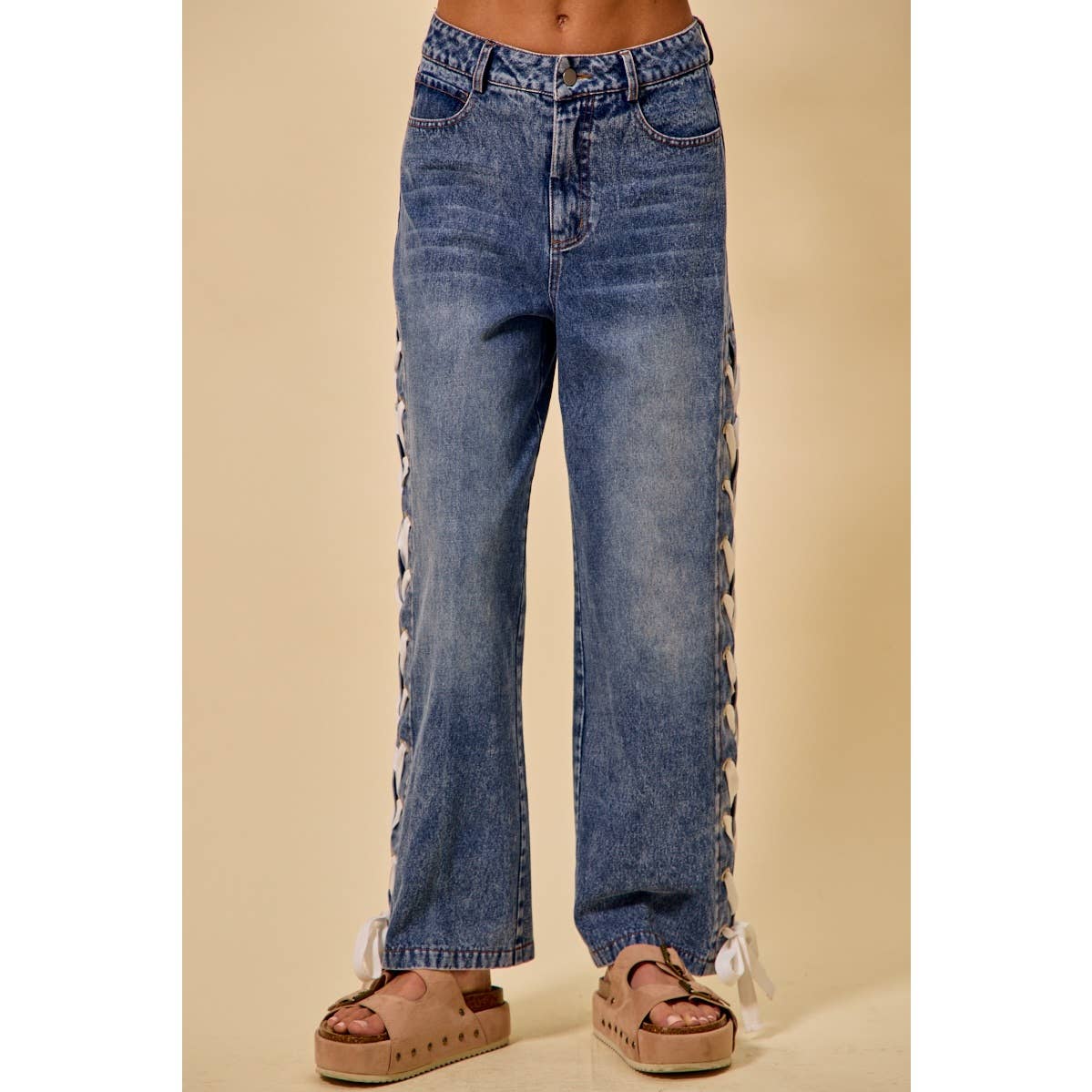 Laced Up Straight Leg Jeans
