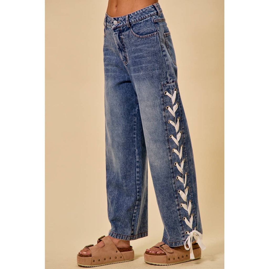 Laced Up Straight Leg Jeans