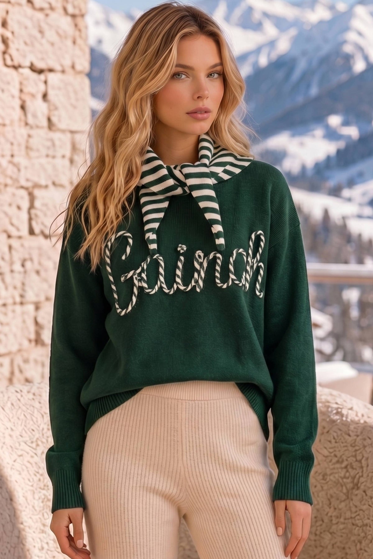 Grinch Christmas Sweater & Hooded Scarf Set