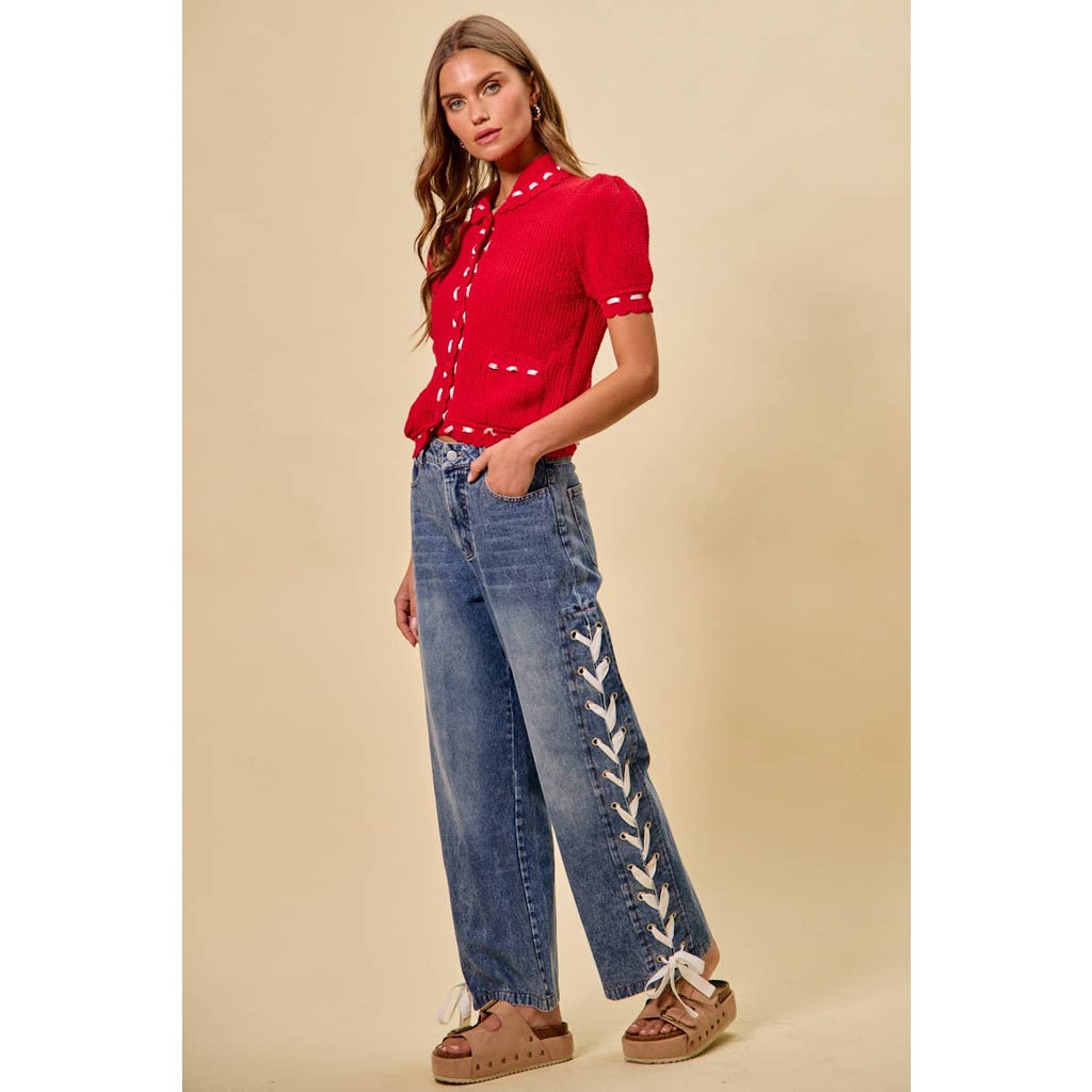 Laced Up Straight Leg Jeans