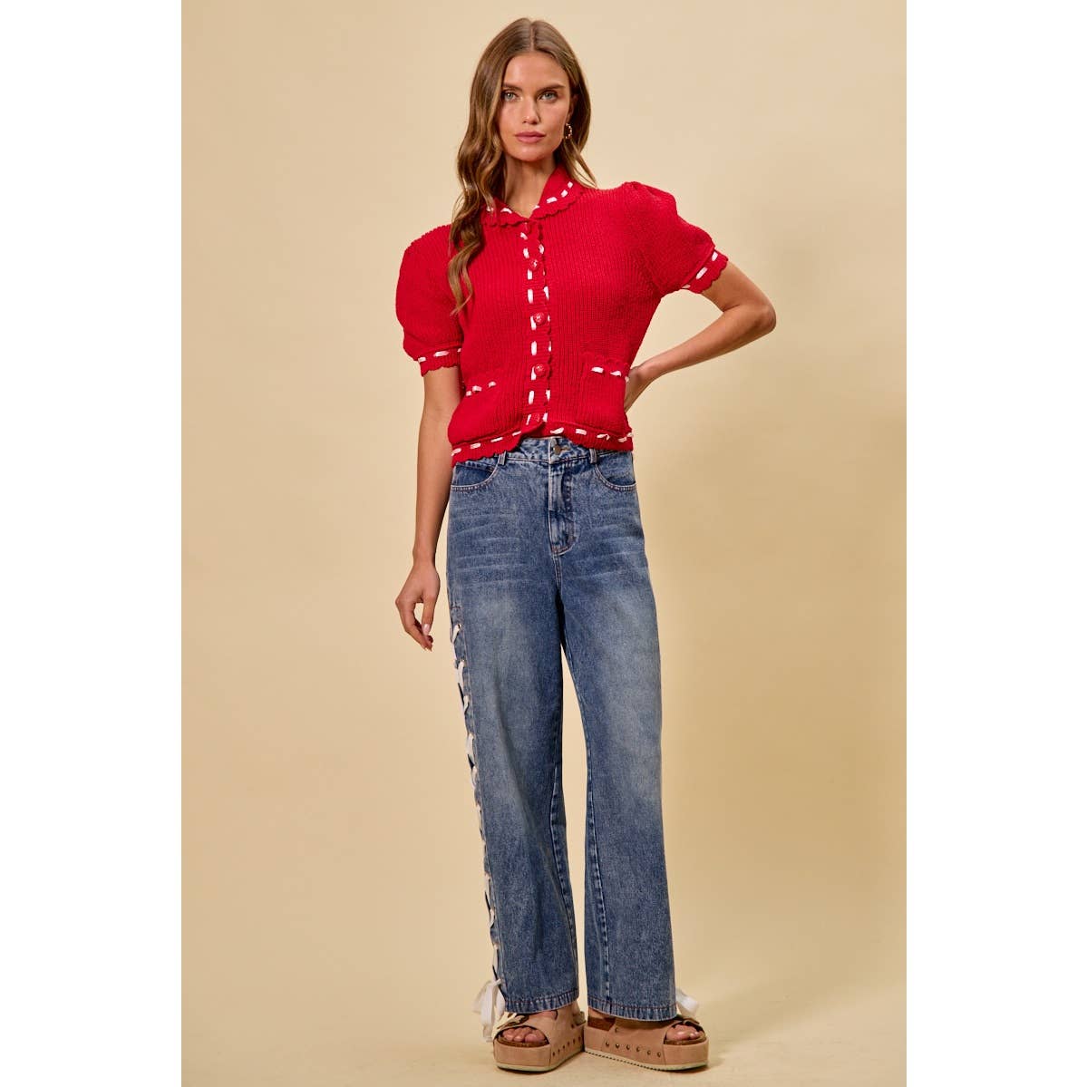 Laced Up Straight Leg Jeans
