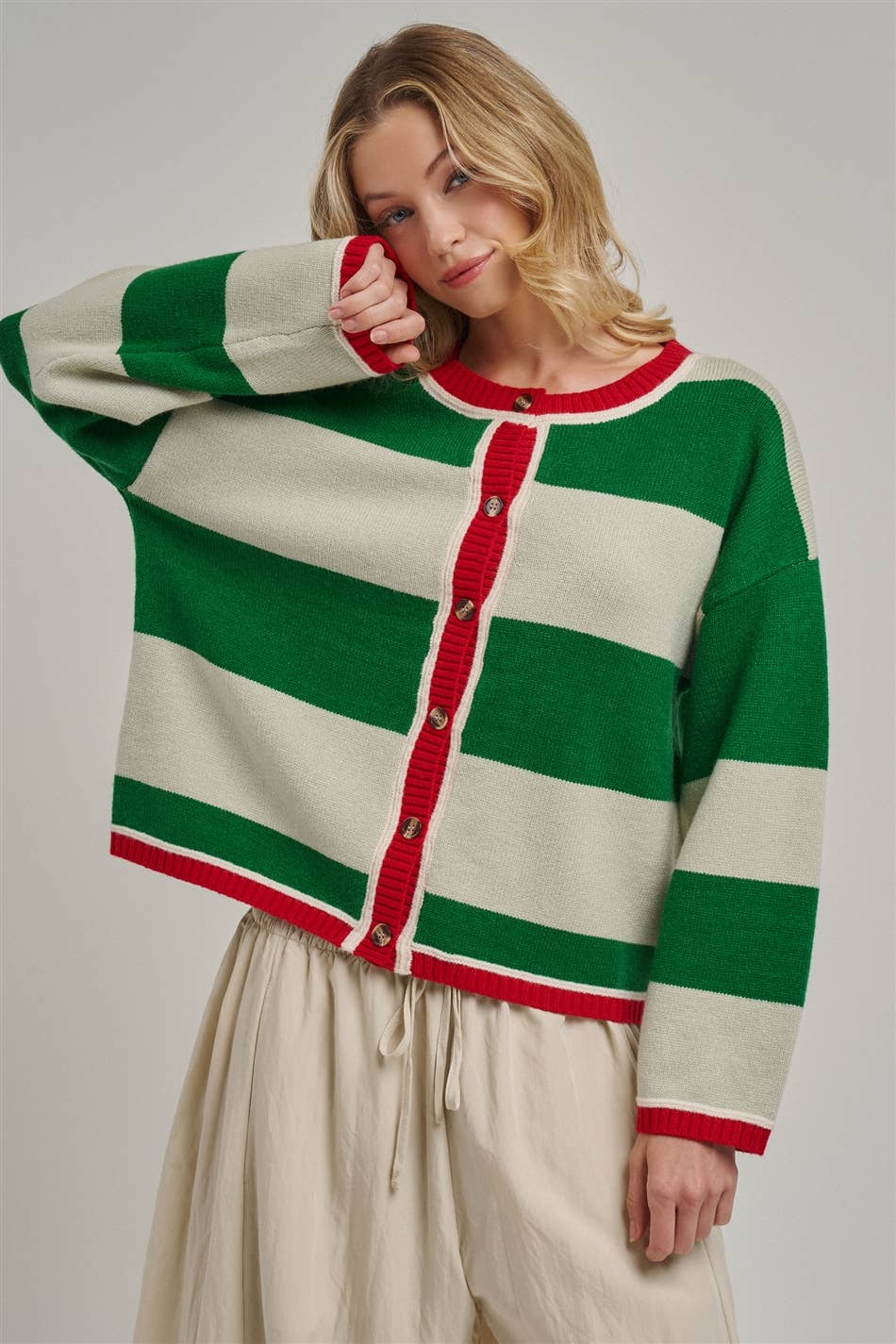 Merry & Bright Striped Christmas Cardigan