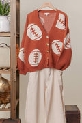 Football Season Button Front Knit Cardigan