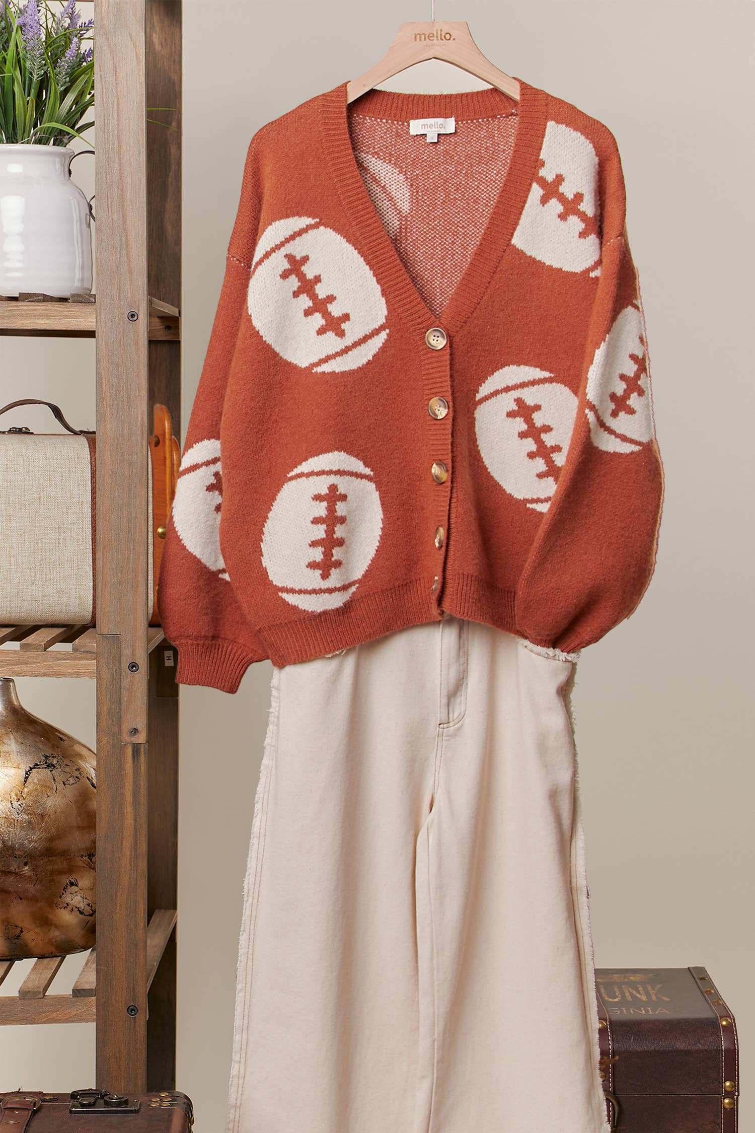 Football Season Button Front Knit Cardigan