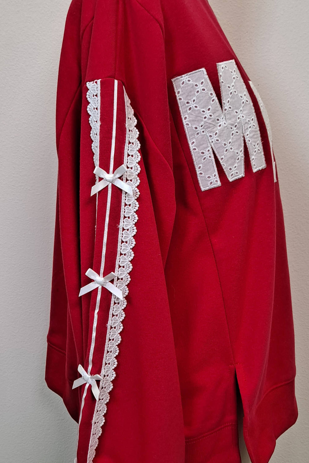 Merry Eyelet Lace Bow Sleeve Sweatshirt