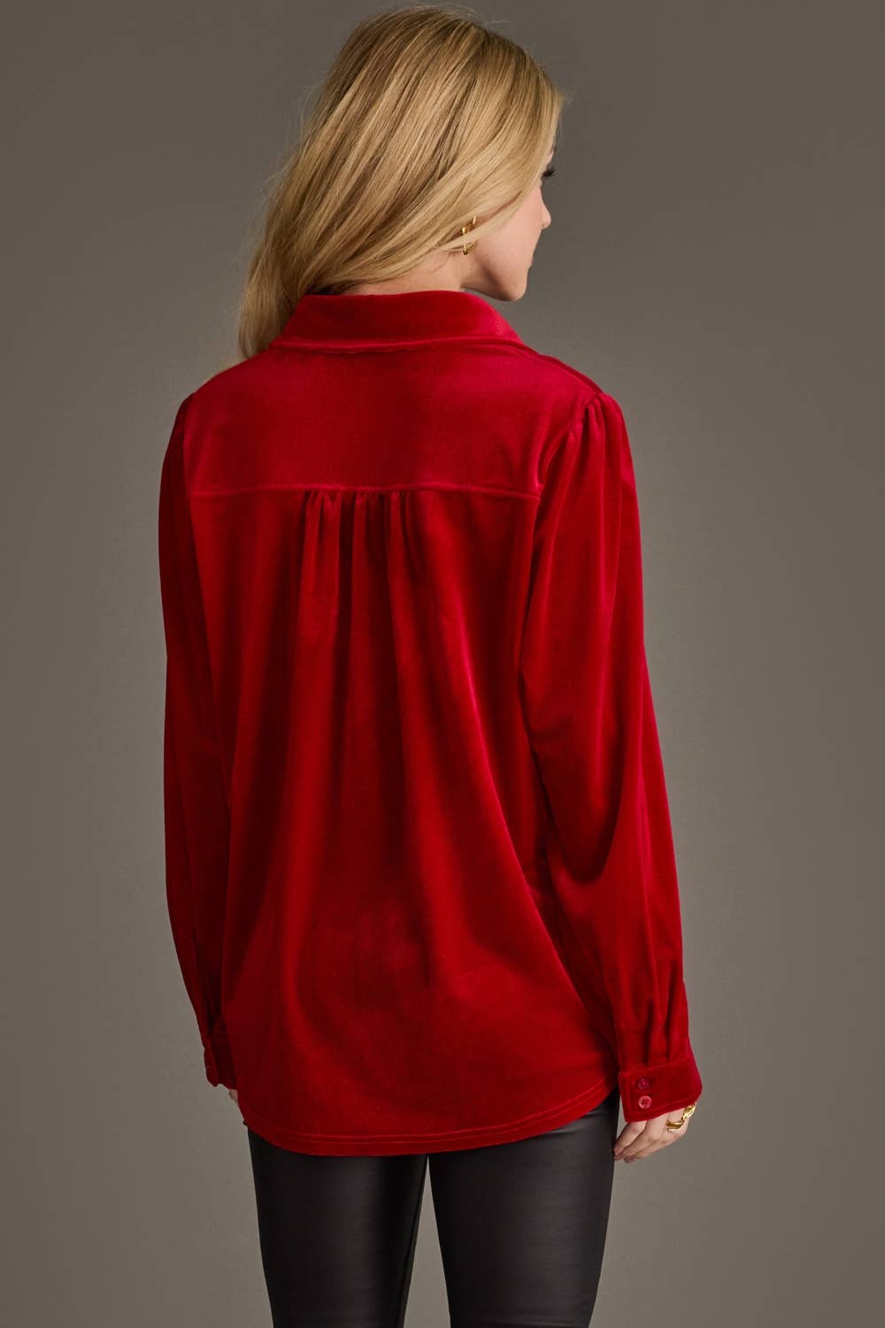 Ruby Red Velvet Button Up