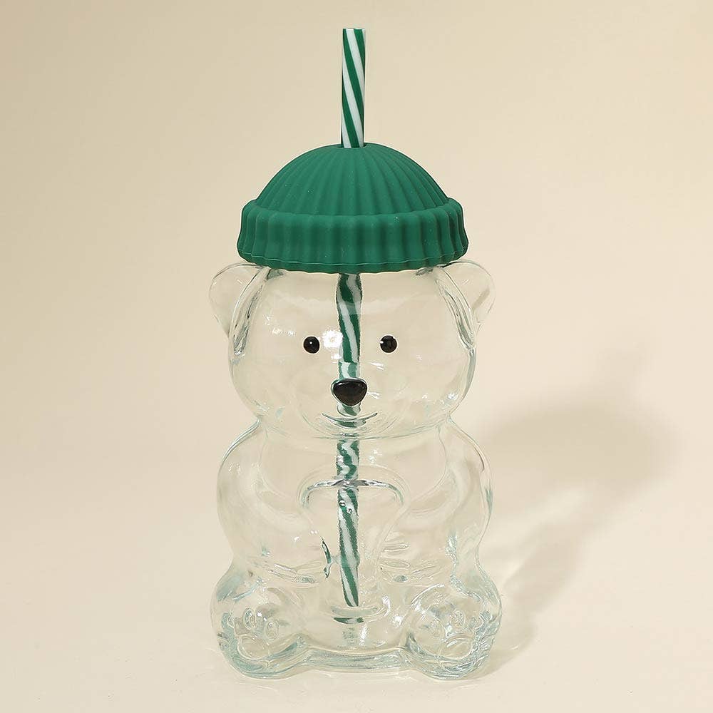Bear Glass Tumbler with Straw