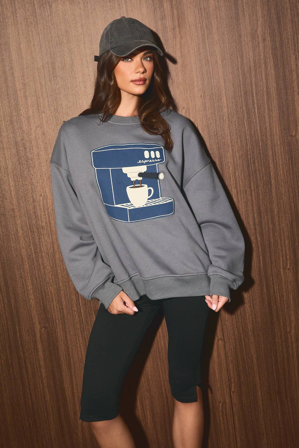 Coffee Machine Graphic Oversized Crew Neck Sweatshirt