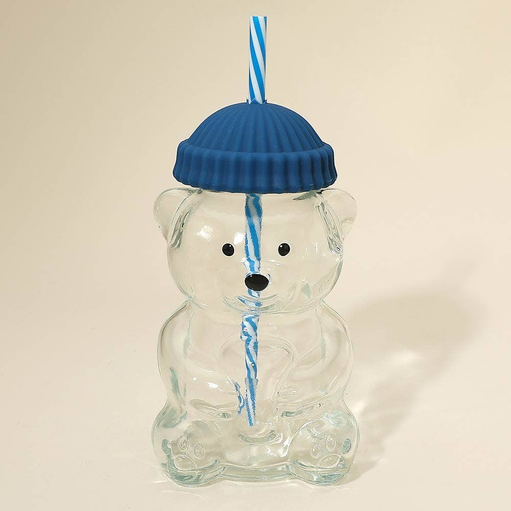 Bear Glass Tumbler with Straw